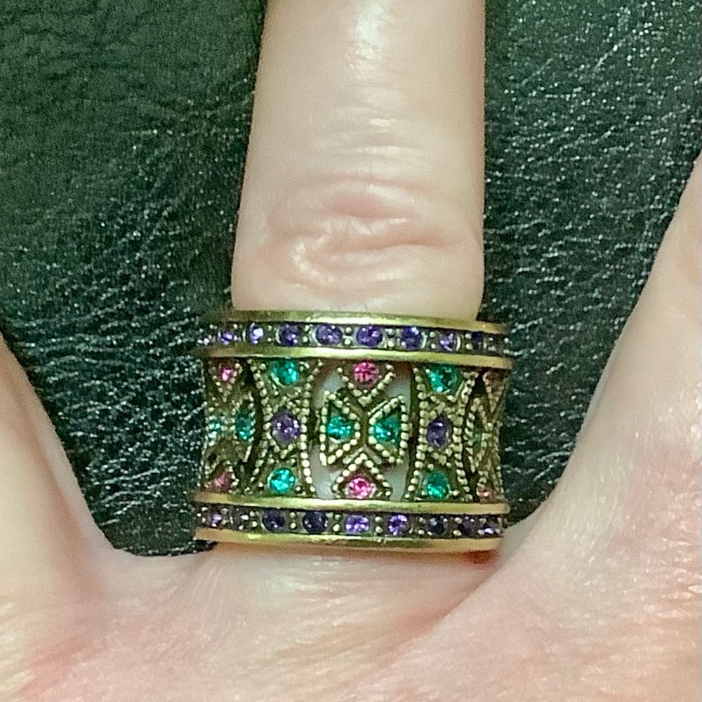 Heidi Daus Multicolor Swarovski Crystal Wide Band Ring. Art Deco. NWOT . Sz 6.5 - Picture 5 of 7